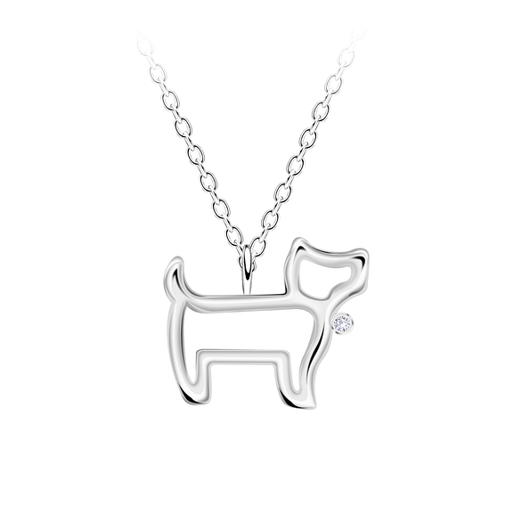 Wholesale Sterling Silver Dog Outline Necklace - JD23720