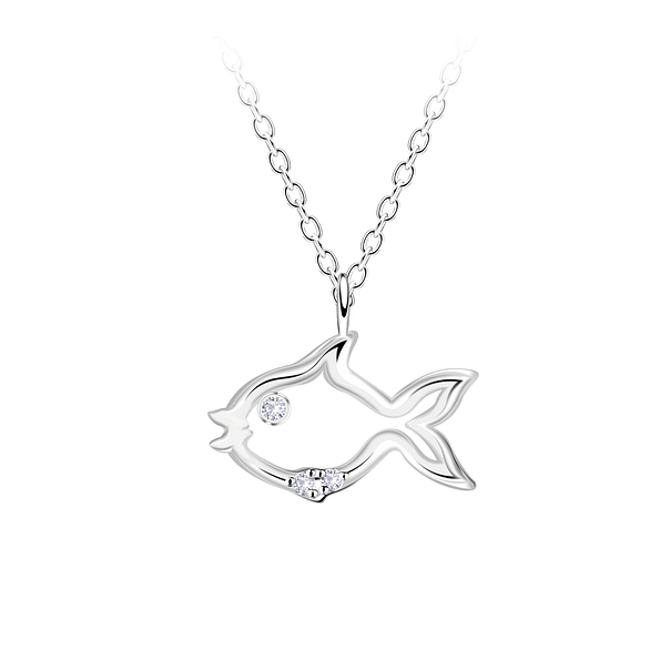 Wholesale Sterling Silver Fish Outline Necklace - JD23721
