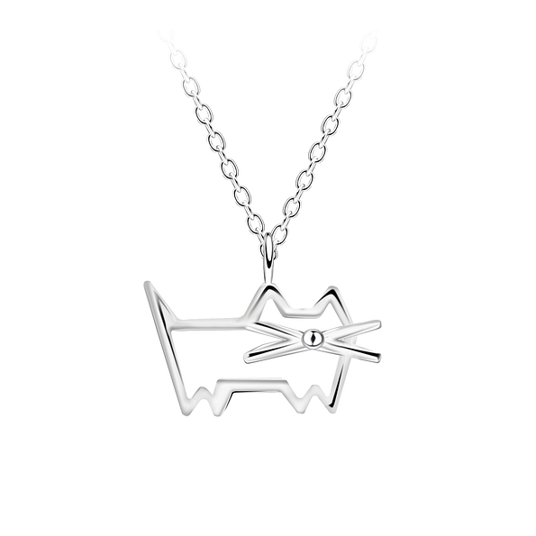 Wholesale Sterling Silver Cat Outline Necklace - JD23722