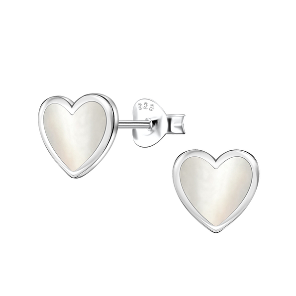 Wholesale Sterling Silver Heart Ear Studs with MOP Shell - JD23457