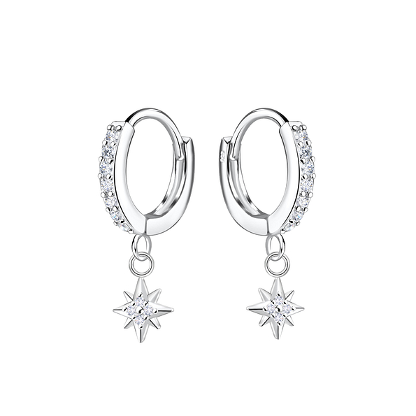 Wholesale Sterling Silver Star Charm Huggie Earrings - JD23560