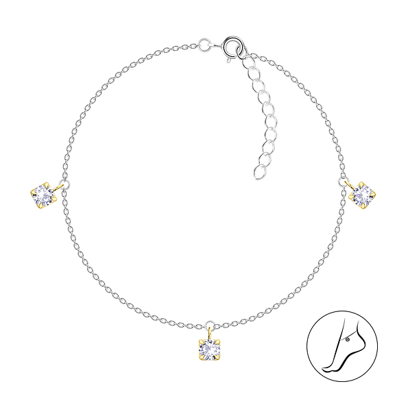 Wholesale 4mm Round Cubic Zirconia Sterling Silver Anklet - JD23151