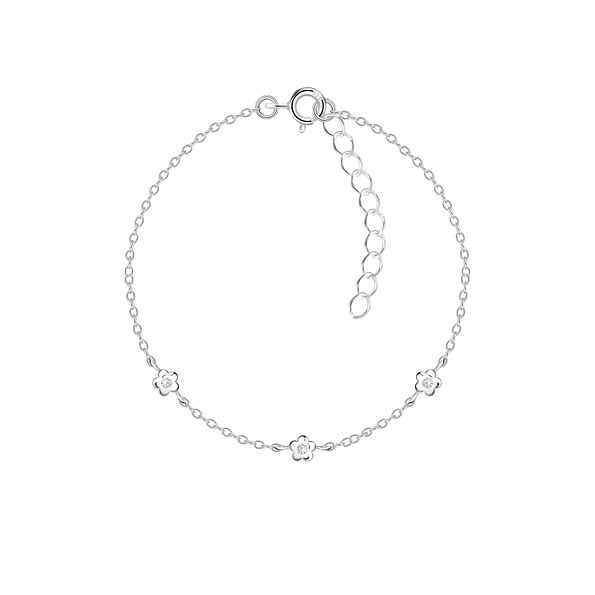 Wholesale Sterling Silver Triple Flower Bracelet - JD22624
