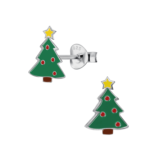 Wholesale Sterling Silver Christmas Tree Ear Studs - JD21717