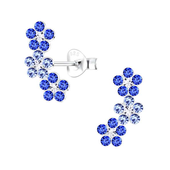 Wholesale Sterling Silver Triple Crystal Flower Ear Studs - JD21581