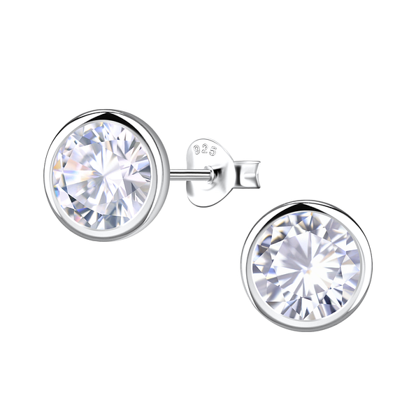 Wholesale 8mm Round Cubic Zirconia Sterling Silver Ear Studs - JD22547