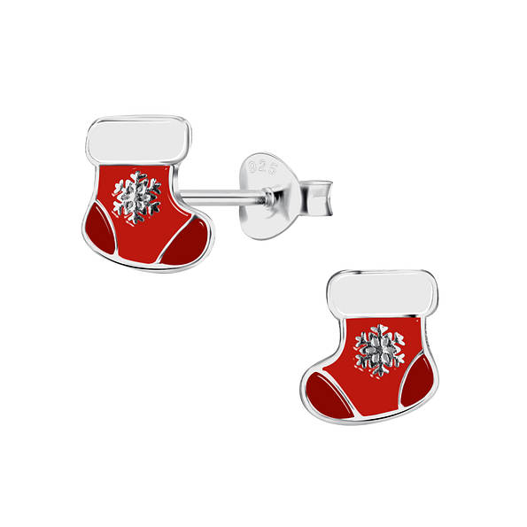 Wholesale Sterling Silver Christmas Stocking Ear Studs - JD21724