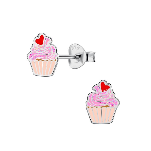 Wholesale Sterling Silver Cupcake Ear Studs - JD21732