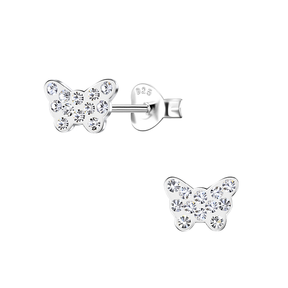 Wholesale Sterling Silver Butterfly Crystal Ear Studs - JD21576