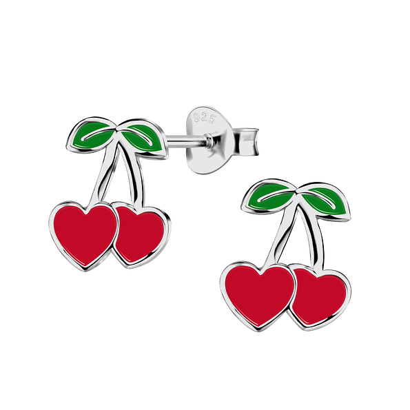 Wholesale Sterling Silver Cherry Heart Ear Studs - JD23199