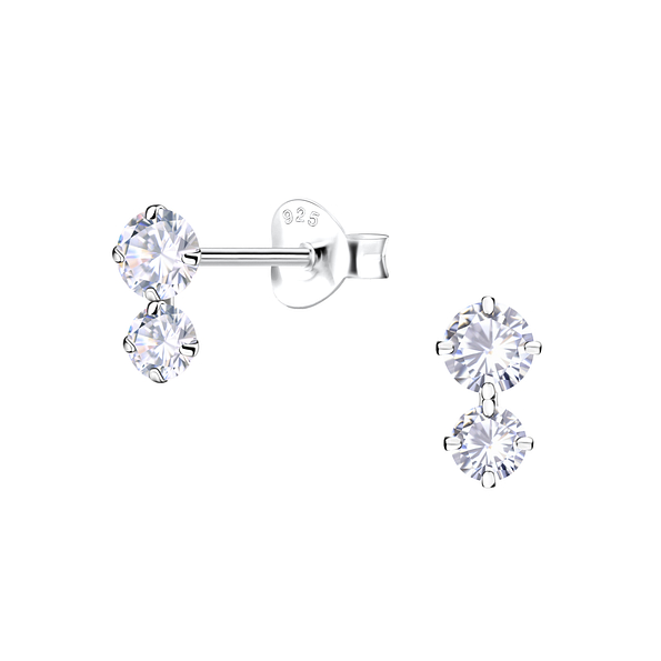 Wholesale Sterling Silver Double Round Cubic Zirconia Ear Studs - JD18202