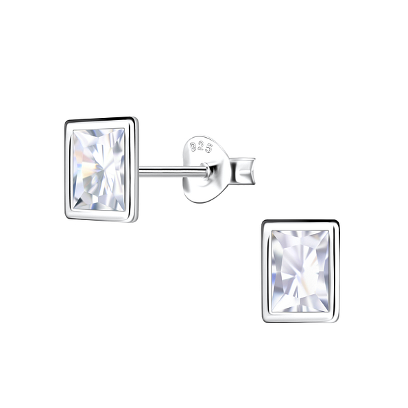 Wholesale 4x6mm Bagutte Cubic Zirconia Sterling Silver Ear Studs - JD22563