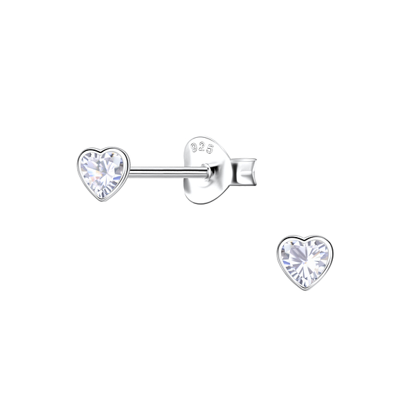 Wholesale 3mm Heart Cubic Zirconia Sterling Silver Ear Studs - JD22548