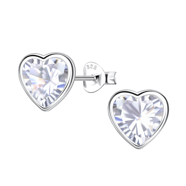 Wholesale 8mm Heart Cubic Zirconia Sterling Silver Ear Studs - JD22552