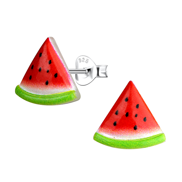 Wholesale Sterling Silver Ear Studs with Resin Watermelon - JD22015