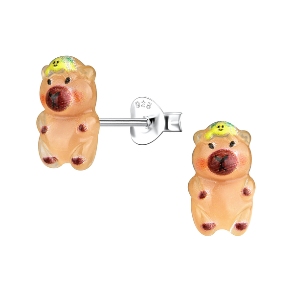Wholesale Sterling Silver Ear Studs with Resin Capybara - JD22014