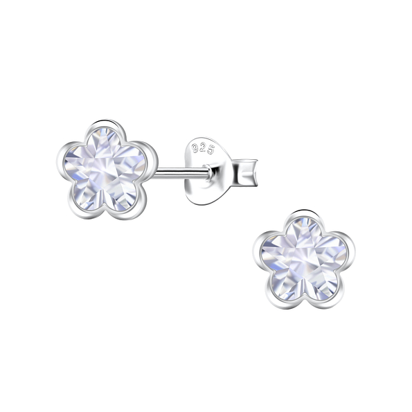 Wholesale 6mm Flower Cubic Zirconia Sterling Silver Ear Studs - JD22560