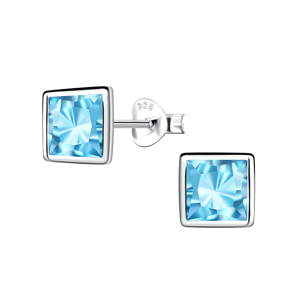 Wholesale 6mm Square Cubic Zirconia Sterling Silver Ear Studs - JD22554
