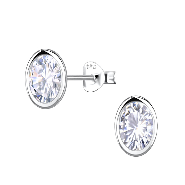 Wholesale 6x8mm Oval Cubic Zirconia Sterling Silver Ear Studs - JD22557