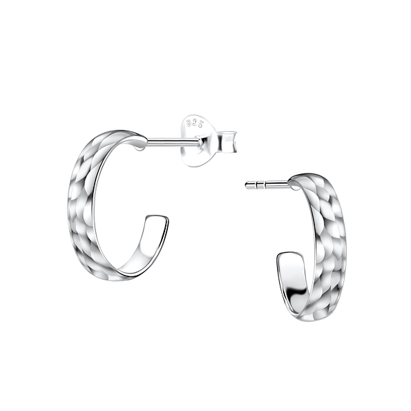 Wholesale Sterling Silver Hammered Half Hoop Ear Studs - JD22417