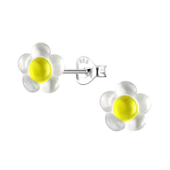 Wholesale Sterling Silver Ear Studs with Resin Flower - JD22764