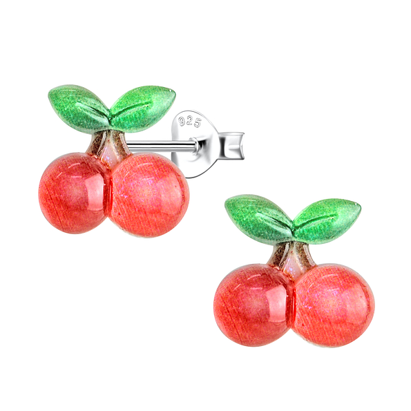 Wholesale Sterling Silver Ear Studs with Resin Cherry - JD22771
