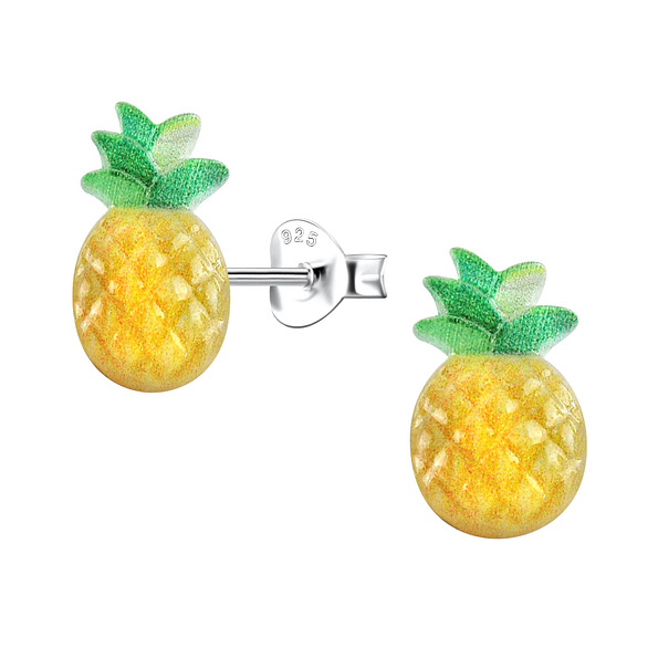 Wholesale Sterling Silver Ear Studs with Resin Pineapple - JD22775