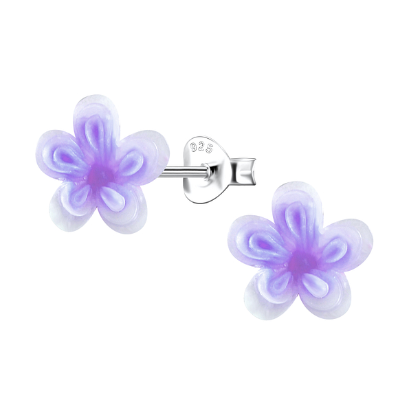 Wholesale Sterling Silver Ear Studs with Resin Flower - JD22791