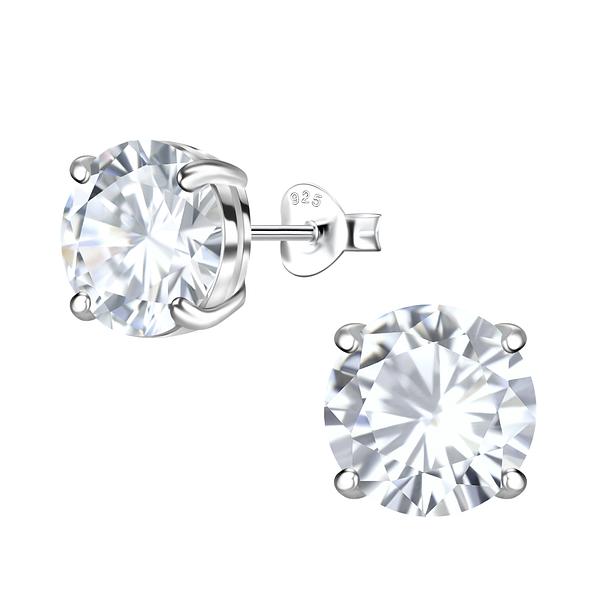 Wholesale 10mm Round Cubic Zirconia Sterling Silver Ear Studs - JD22235