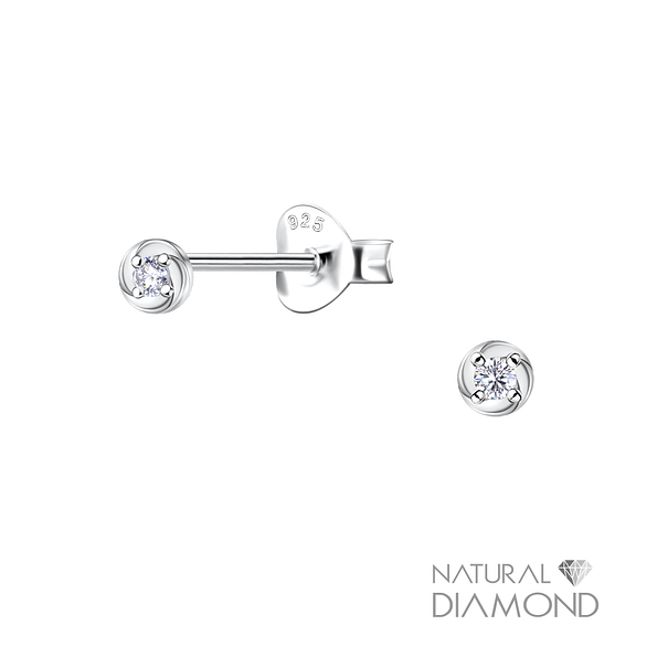 Wholesale Sterling Silver Twisted Round Ear Studs With Natural Diamond - JD22666