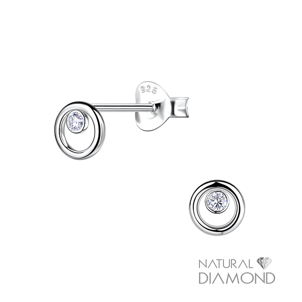 Wholesale Sterling Silver Circle Ear Studs With Diamond - JD22682