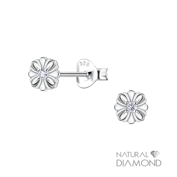Wholesale Sterling Silver Flower Ear Studs With Diamond - JD22690