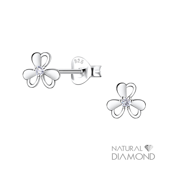 Wholesale Sterling Silver Flower Ear Studs With Diamond - JD22692