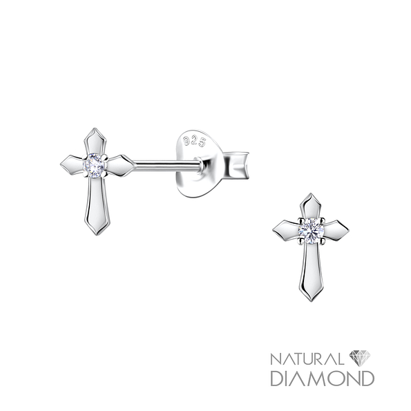 Wholesale Sterling Silver Cross Ear Studs With Diamond - JD22694