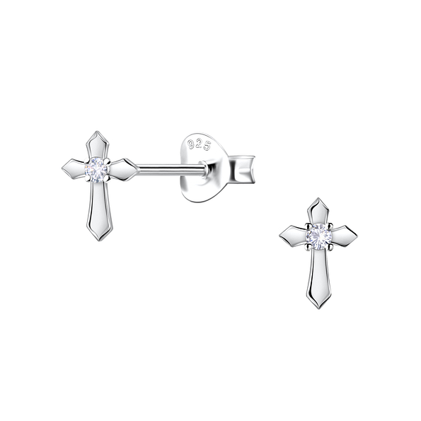 Wholesale Sterling Silver Cross Ear Studs - JD22693