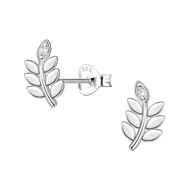 Wholesale Sterling Silver Olive Leaf Ear Studs - JD22701