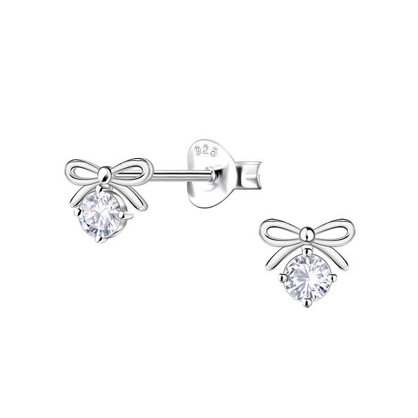 Wholesale Sterling Silver Bow Ear Studs with Single Stone - JD22109