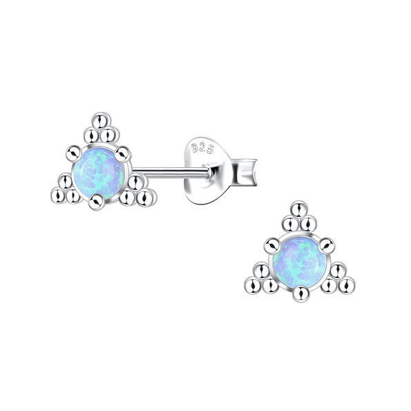 Wholesale Sterling Silver Geometric Opal Ear Studs - JD23643 Wholesale Sterling Silver Geometric Opal Ear Studs - JD23643