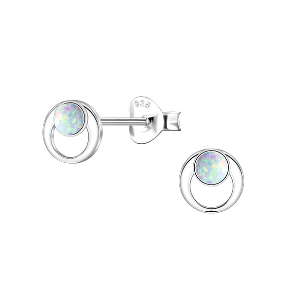 Wholesale Sterling Silver Geometric Opal Ear Studs - JD23644 Wholesale Sterling Silver Geometric Opal Ear Studs - JD23644