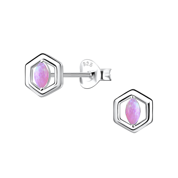 Wholesale Sterling Silver Hexagon Opal Ear Studs - JD23645 Wholesale Sterling Silver Hexagon Opal Ear Studs - JD23645