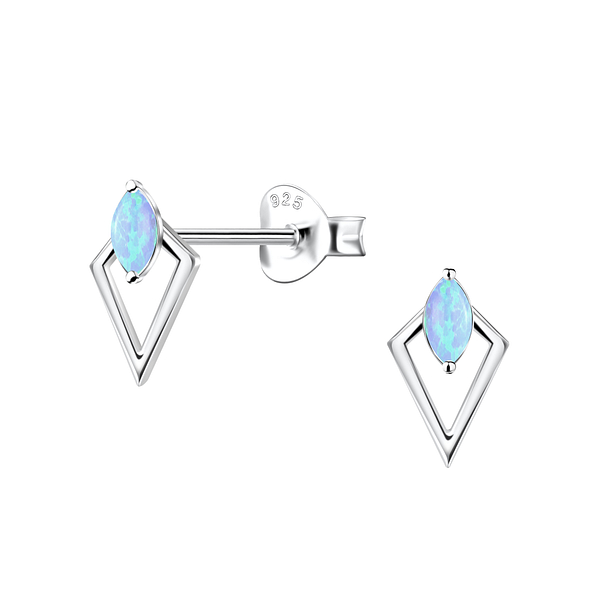 Wholesale Sterling Silver Geometric Opal Ear Studs - JD23646 Wholesale Sterling Silver Geometric Opal Ear Studs - JD23646