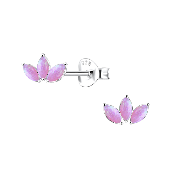 Wholesale Sterling Silver Geometric Opal Ear Studs - JD23651 Wholesale Sterling Silver Geometric Opal Ear Studs - JD23651