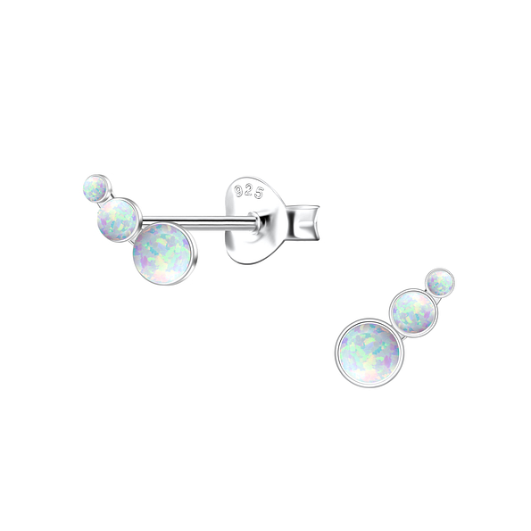 Wholesale Sterling Silver Geometric Opal Ear Studs - JD23659 Wholesale Sterling Silver Geometric Opal Ear Studs - JD23659