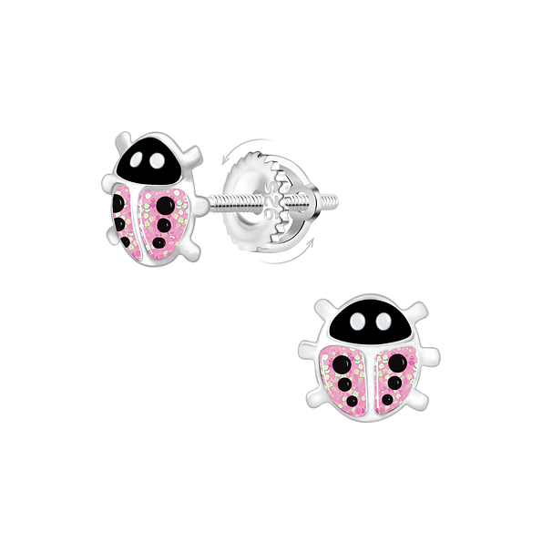 Wholesale Sterling Silver Ladybug Screw Back Ear Studs - JD21491