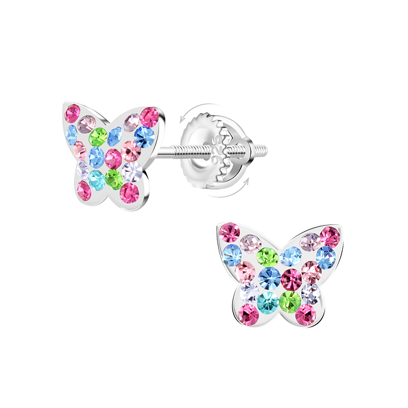 Wholesale Sterling Silver Butterfly Screw Back Ear Studs - JD21957