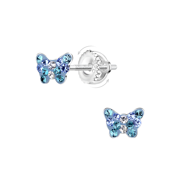Wholesale Sterling Silver Butterfly Screw Back Ear Studs - JD23469