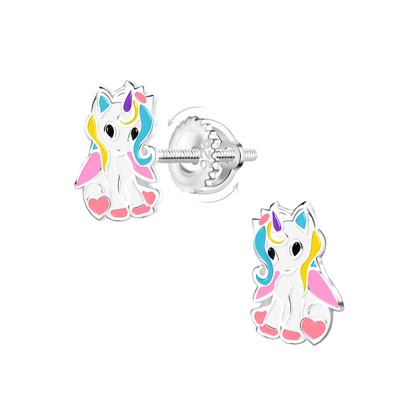 Wholesale Sterling Silver Unicorn Screw Back Ear Studs - JD21484