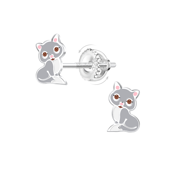 Wholesale Sterling Silver Cat Screw Back Ear Studs - JD21481