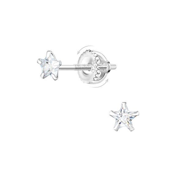 Wholesale 4mm Star Cubic Zirconia Sterling Silver Screw Back Ear Studs - JD21954