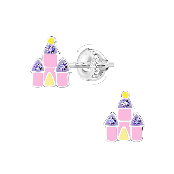 Wholesale Sterling Silver Castle Screw Back Ear Studs - JD23473